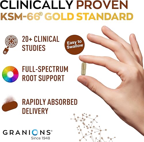 Miniatura 4 de Granions KSM66 Ashwagandha Supplements - 1,050 mg, 5% Withanolides, píldoras de extracto de raíz KSM-66 clínicamente estudiadas - Soporte vegano