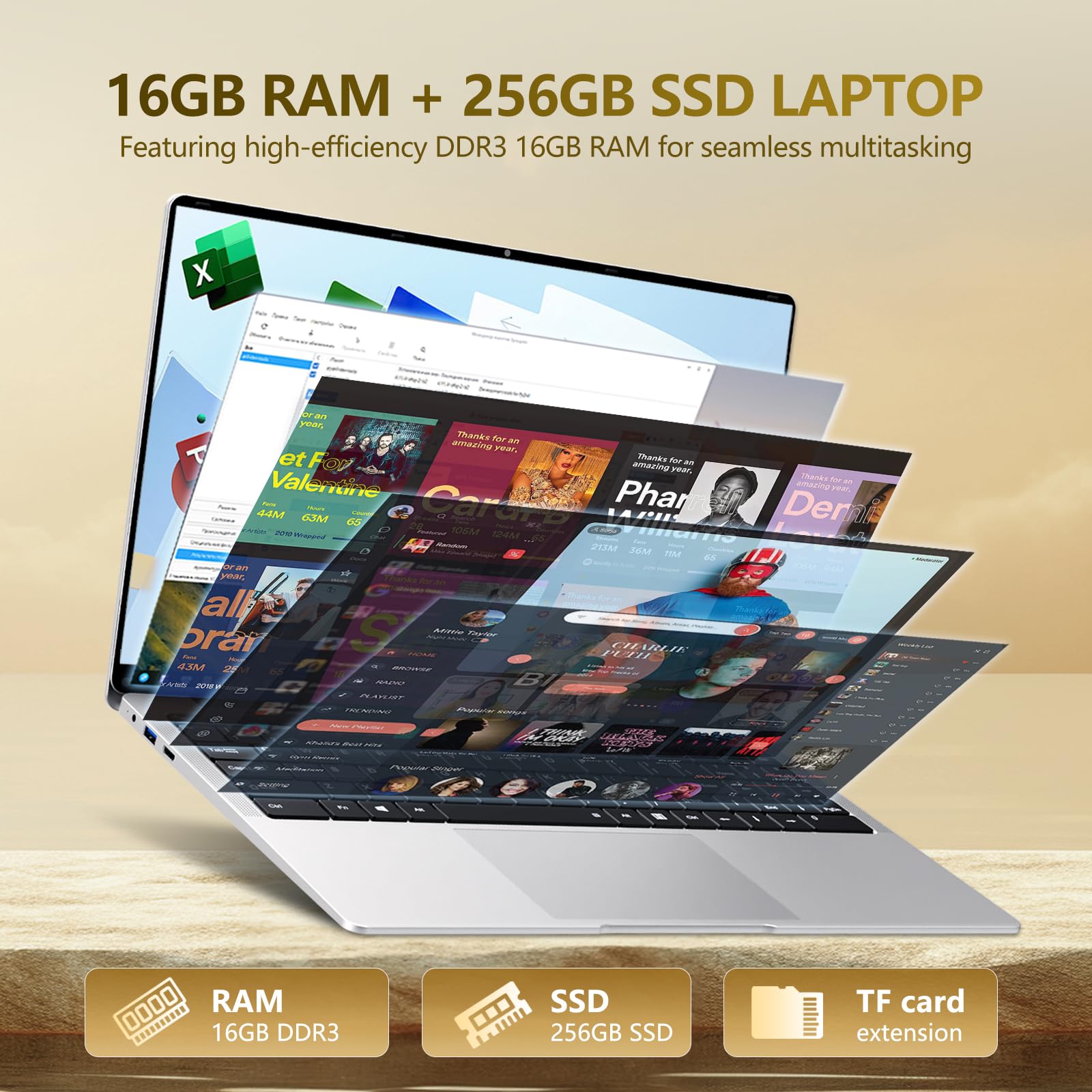15,6 Pollici PC Portatile, 16GB RAM 256GB SSD Computer portatile | Notebook Core 4425Y (fino a 1,7 GHz), Win 11, compatibile con Wi-Fi 5 e Bluetooth,leggero e portatile, (3,5 libbre)