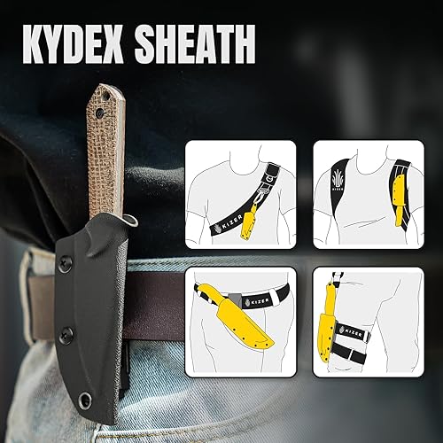 Miniatura 6 de Kizer Mini Harpoon Cuchillo de hoja fija con funda, cuchillo de caza de hoja de 3 V con mango de micarta, cuchillos pequeños EDC de hoja fija para