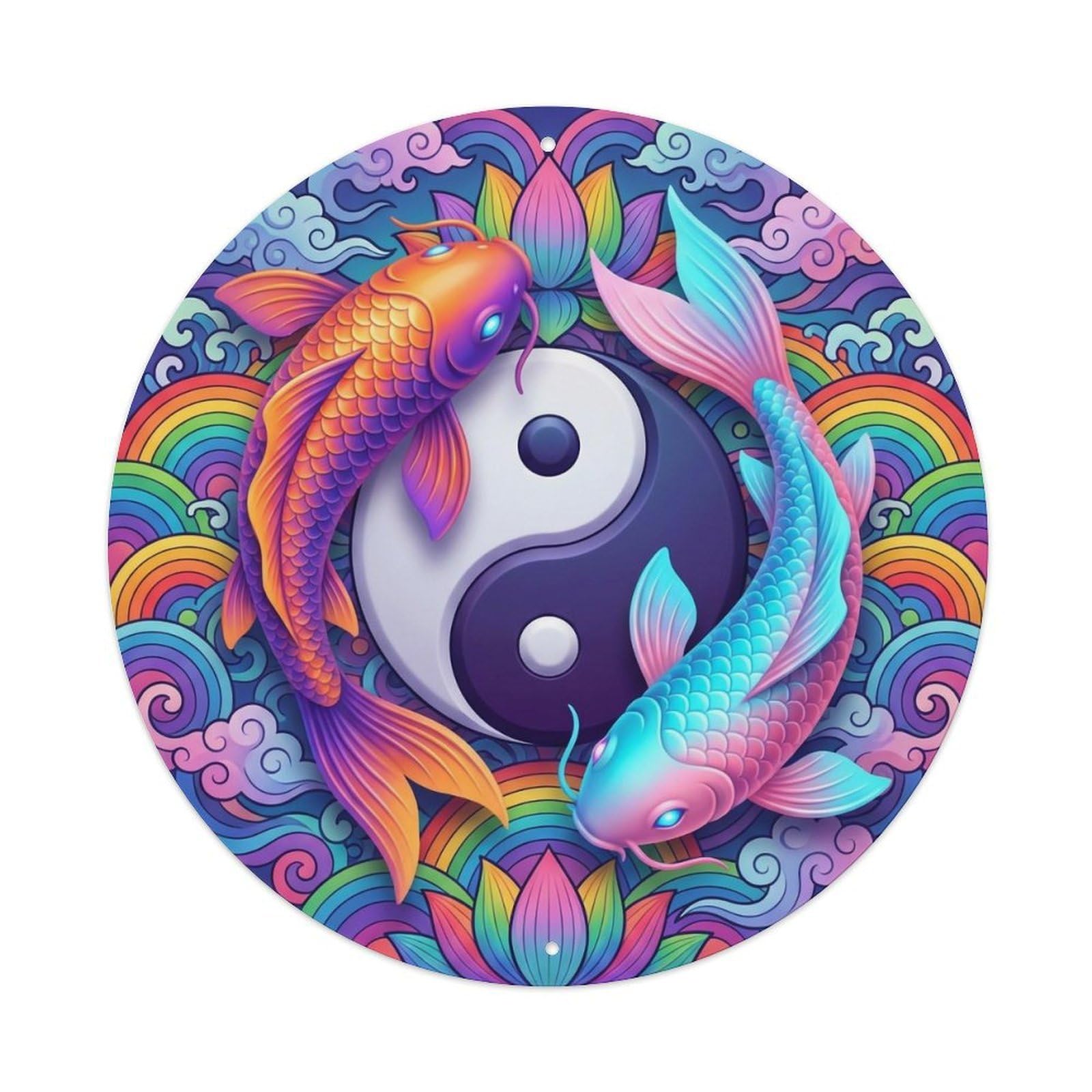 Tai Chi Koi Fish Rainbow Colorful Vibrant Spectrum Joy Metal Tin Sign