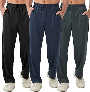 3Pack Men's Lightweight Sweatpants with Pockets Open Bottom Athletic Pants for Workout,Jogging,Gym,Running,Training