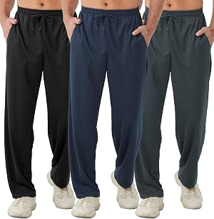 DWUGDL 3Pack Mens Lightweight Sweatpants with Pockets Open Bottom Athletic Pants for Workout Jogging Gym Running Training