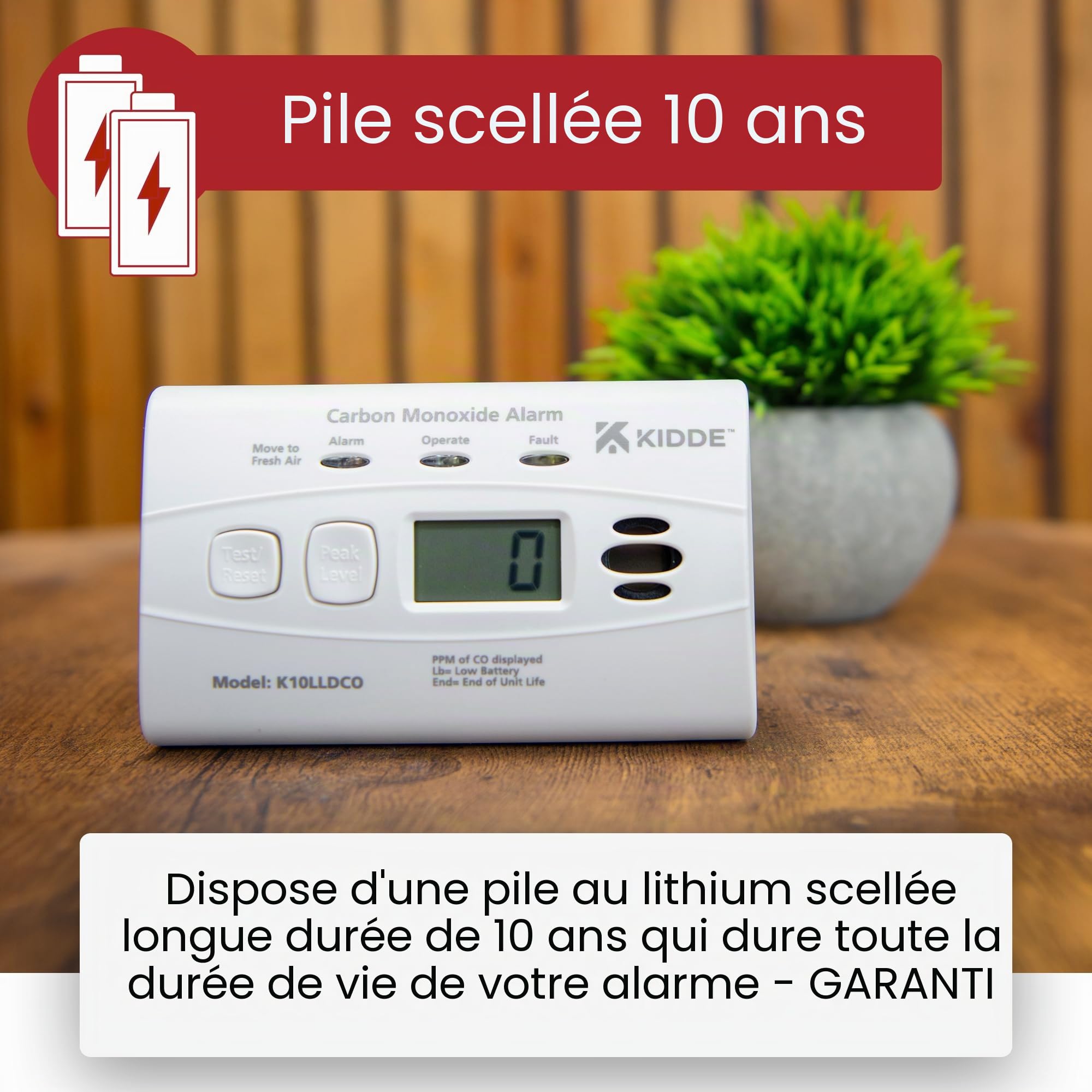 Kidde 10LLDCO Détecteur de monoxyde de Carbone à Affichage numérique avec Batterie au Lithium scellée