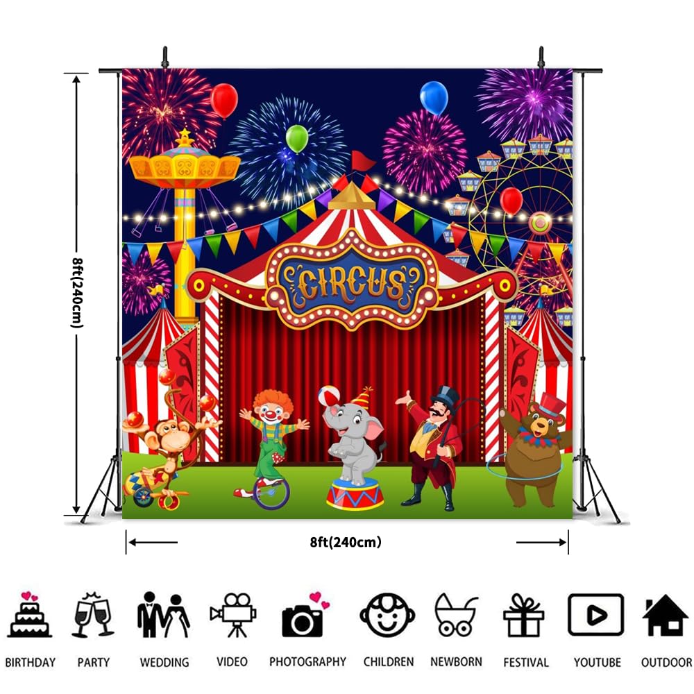 Sfondo per feste a tema circo, 2,4 x 2,4 m, per servizi fotografici, carnevale, cabina fotografica, sfondo benvenuto al carnevale banner carnevale circo tema decorazioni sfondo