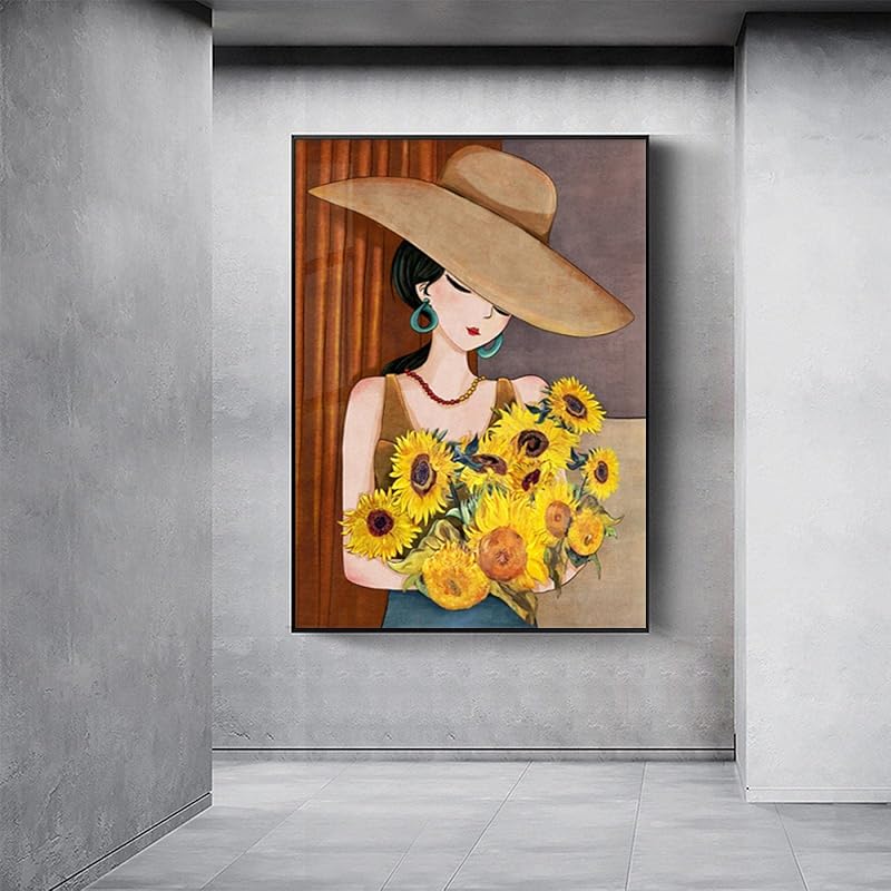 帽子をかぶった女の子パーソナリティキャラクター壁画モダンキャンバス絵画壁アート写真北欧のポスターとプリントリビングルームの装飾50x70cmフレームレス T3wryubkfx Www Saint Venant Fr