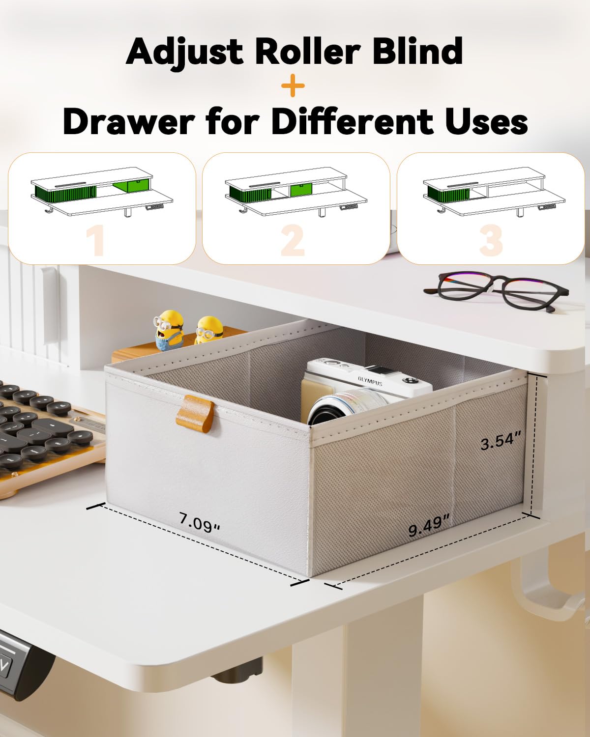 JOY worker Small Electric Standing Desk 35 x 25 Height Adjustable Desk with Built-in Monitor Stand Storage Drawer — view 5