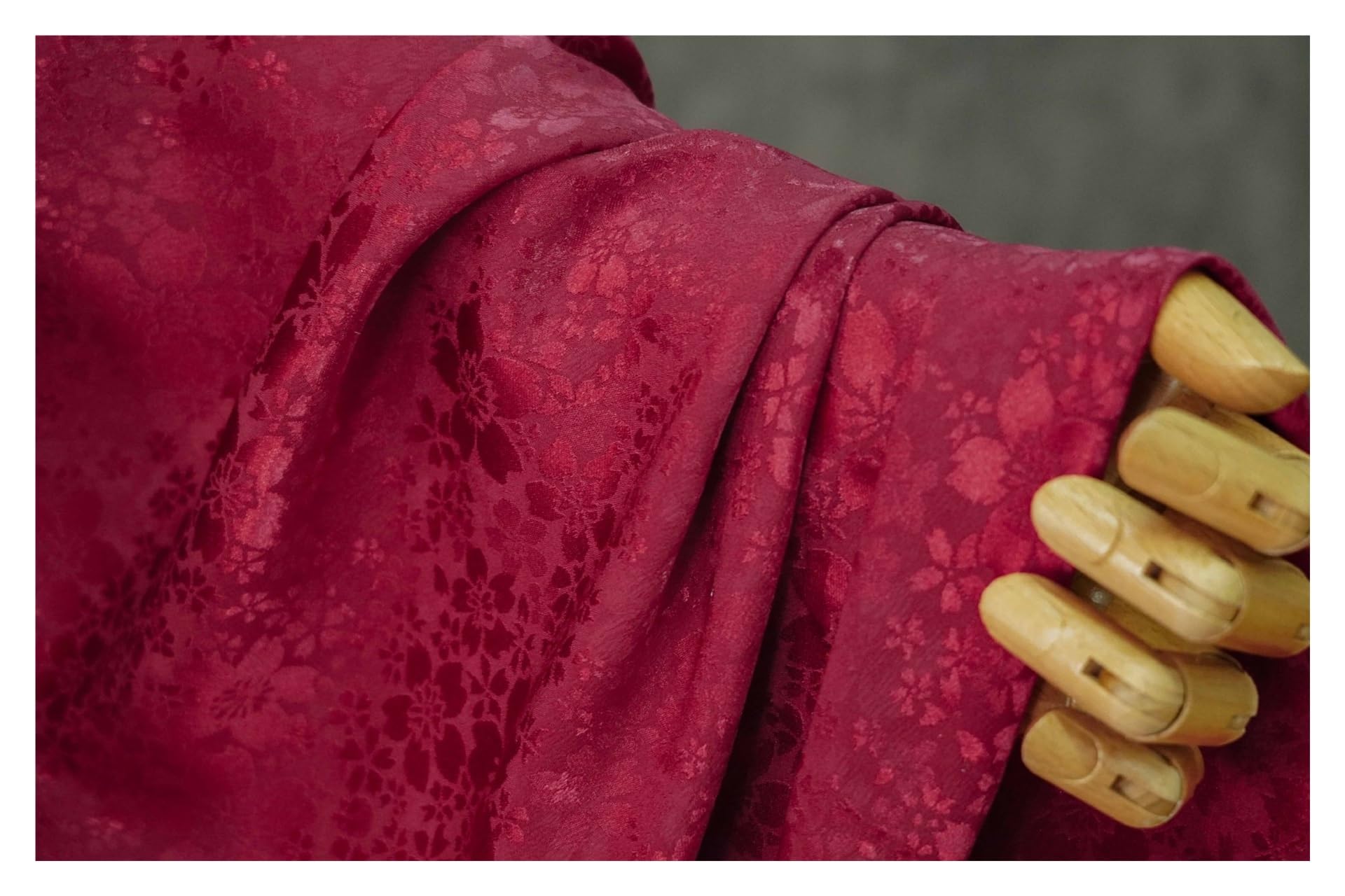 Silky Satin Fabric Polyester Spandex Satin Jacquard Fabric Cherry Blossom Print Stretch Multicolor 100cm(8 Burgundy)