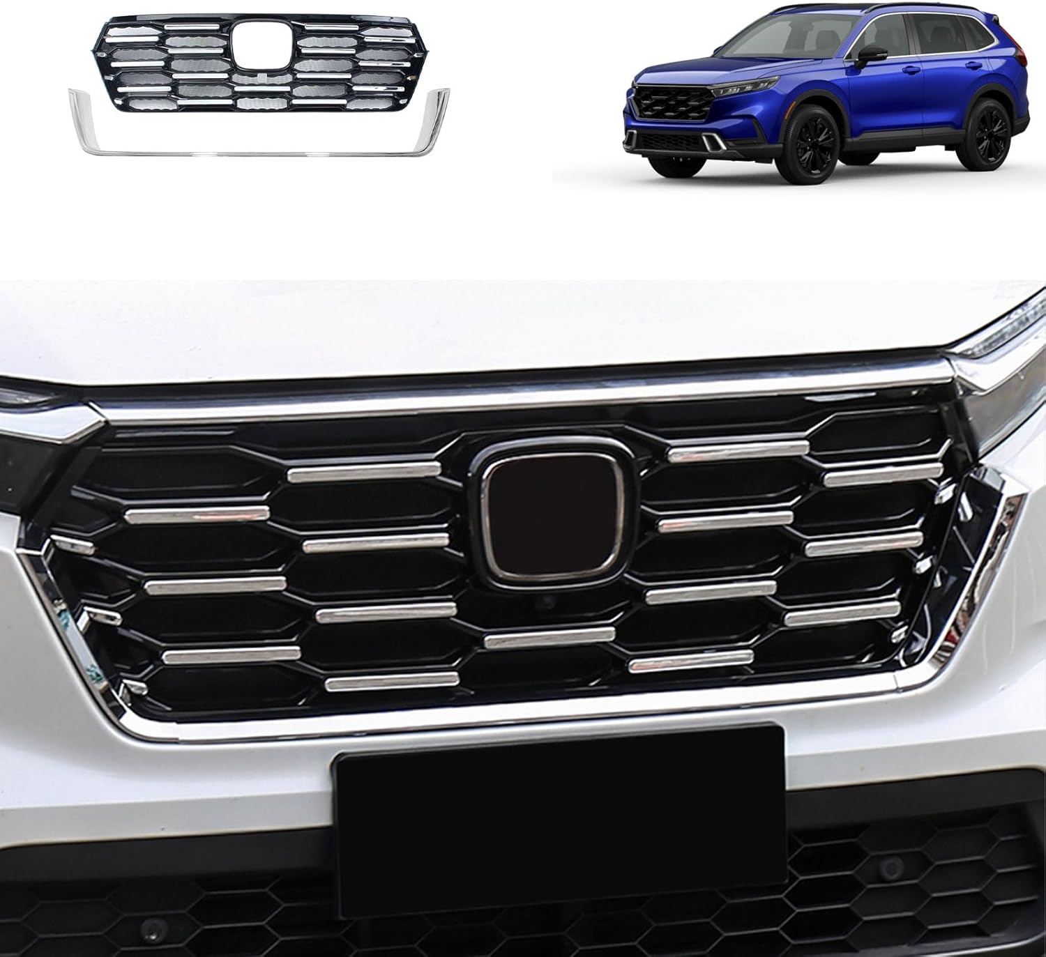 Car Accessories Compatible With Honda New CR-V CRV 2023 2024 2025 2026 Exterior Front Bumper Upper Mesh Grill Grilles Assembly Trims Repellent Net ABS 2PCS(Glossy Black Style,Upper)