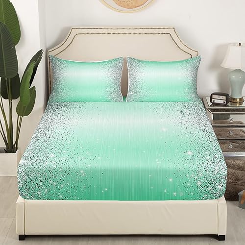 Miniatura 3 de Juego de sábanas para niños con estampado abstracto (sin purpurina), tamaño matrimonial, juego de ropa de cama verde a la moda para niños y niñas,