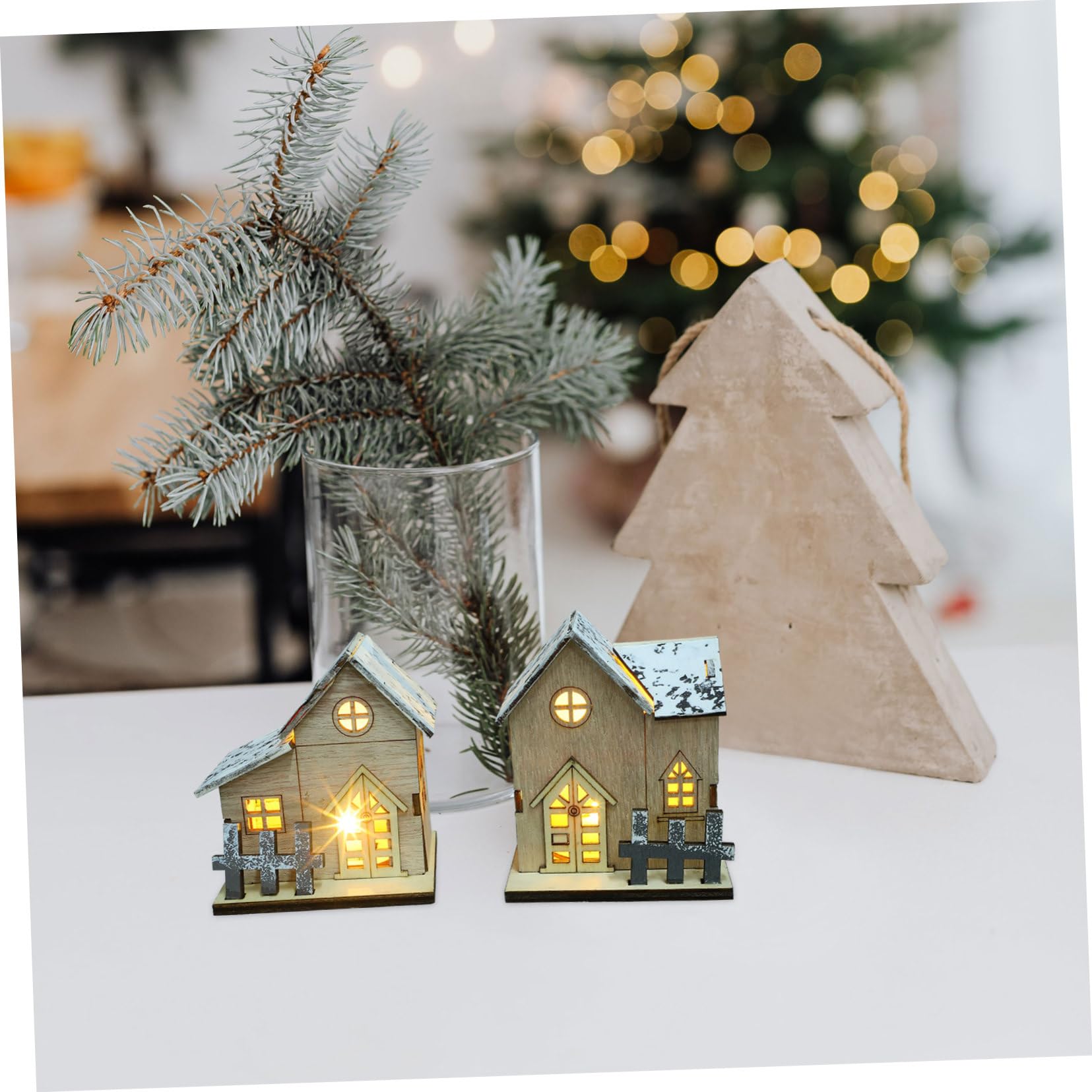 Cabilock 3 Set Luci Natalizie in Legno Decorazioni Natalizie per Striscioni Case del Villaggio di Natale Addobbi Natalizi per Ufficio Decorazioni Natalizie per Ufficio di Legno 2 Pezzi * 3