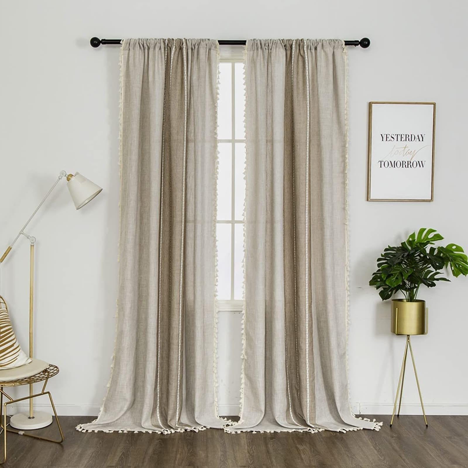 Petit rideau occultant semi-lin brise-vue brodé à passants pour fenêtre et armoire 132x45cm