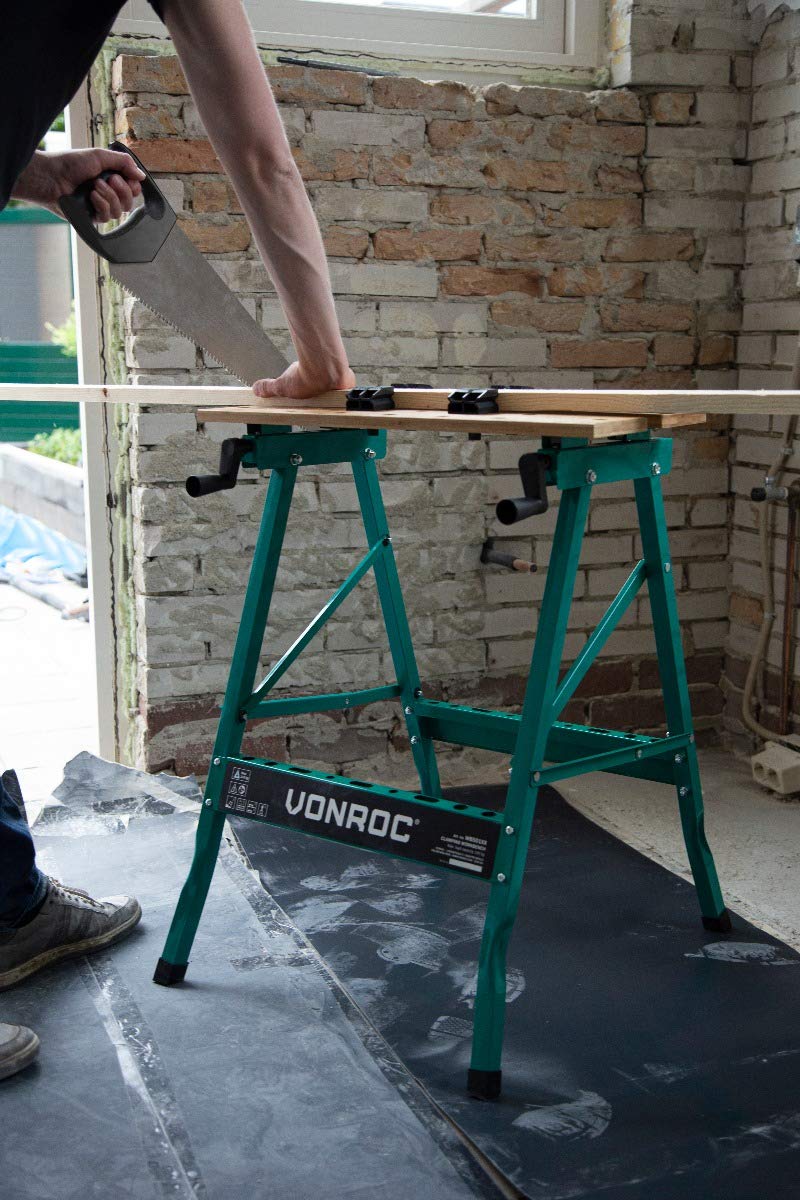 VONROC Banco da lavoro richiudibile in legno di bambù. Portata massima 150 kg, pieghevole. Dimensioni: Larghezza: 520 mm - Altezza: 775 mm - Lunghezza: 635 mm
