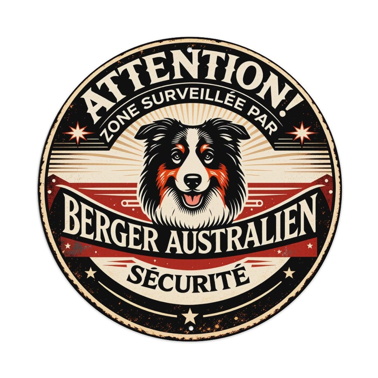 Attention Zone Monitored by Australian Shepherd Security Metal Tin
