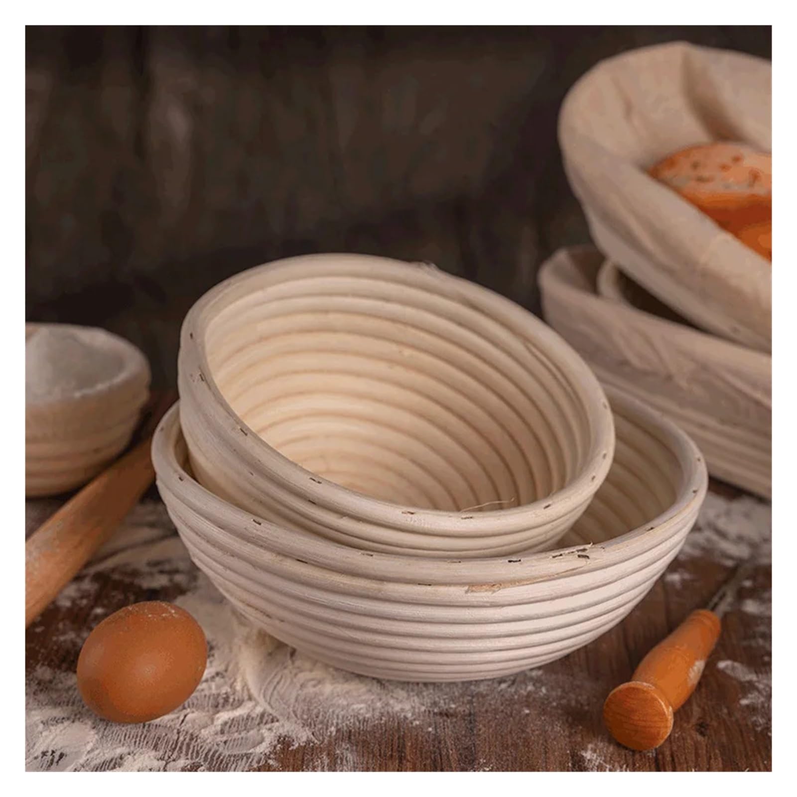 Zestaw narzędzi kuchennych do pieczenia chleba, owalna/okrągła, ręcznie robiona miska z wikliny rattanowej(Round30x8)