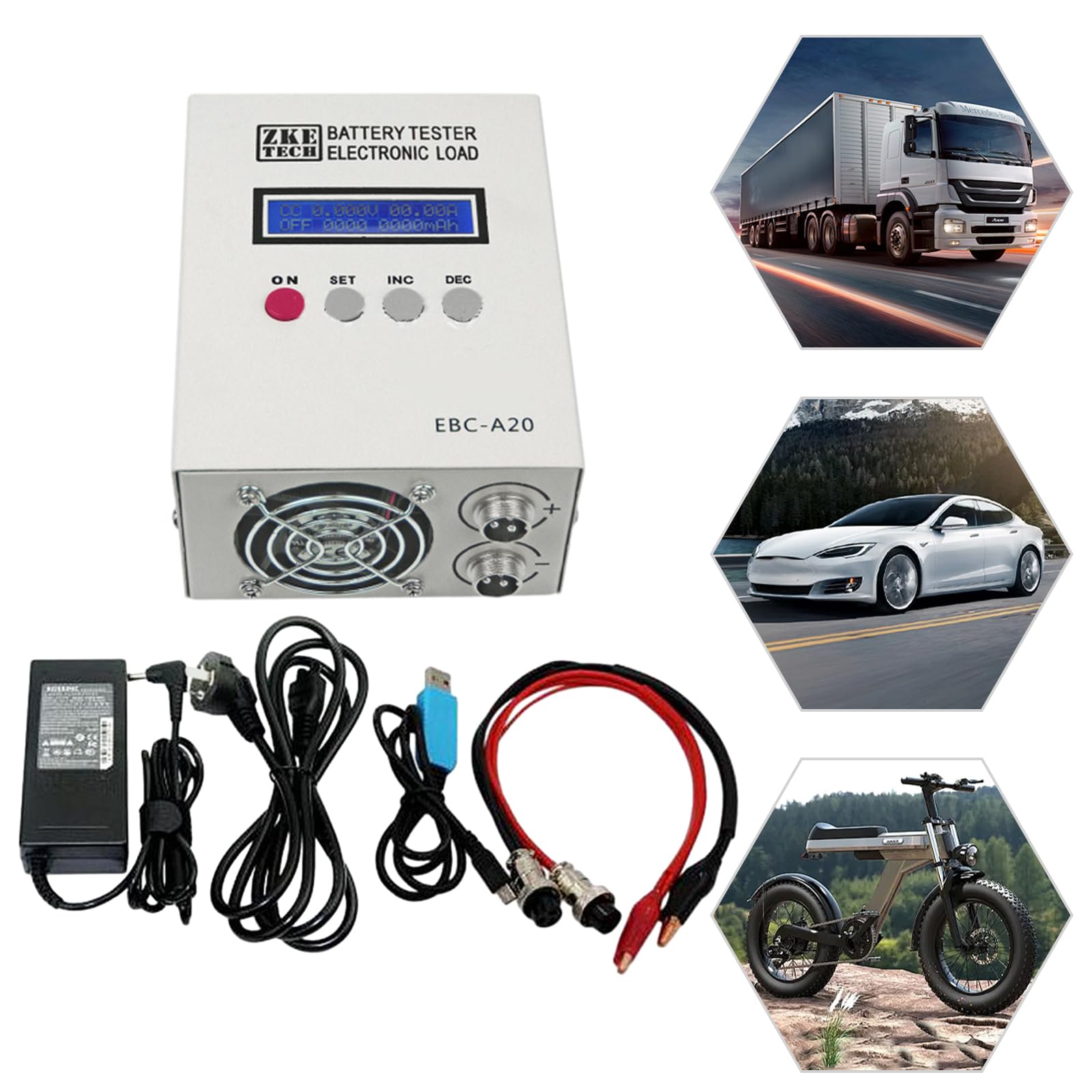 EBC-A20 - Tester di capacità della batteria 85 W con display LCD, 3 modalità (CC/CP/CV), 0-30 V & 0,1-20 A, funzione di carica/scarica, USB TTTL per batterie al litio e al piombo acido, misura precisa