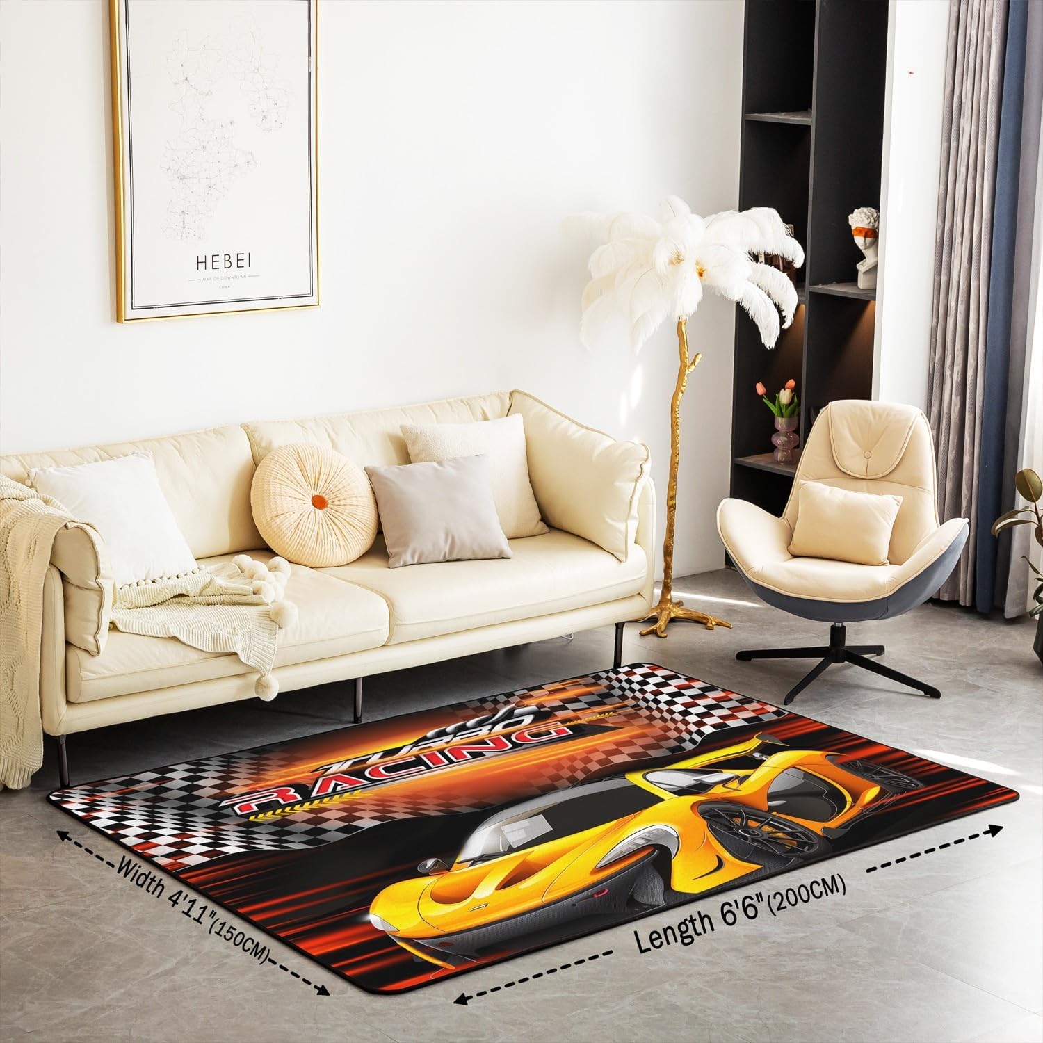 Racing Car Area Rug 5x6'6'', Cool Sports Car Extreme Sports Theme Rug for Bedside Living Room Backyard Sofa Decoration,Race Car Competition Decor Carpet for Kids Boys Teens Men