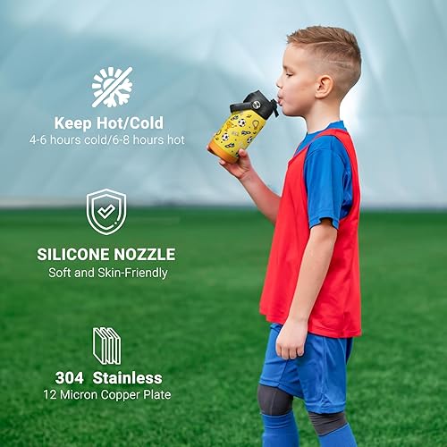 Miniatura 6 de Botella de agua aislada de 12 onzas con pajilla, botella de agua deportiva con boca ancha, termo de viaje a prueba de fugas, color azul patinaje y