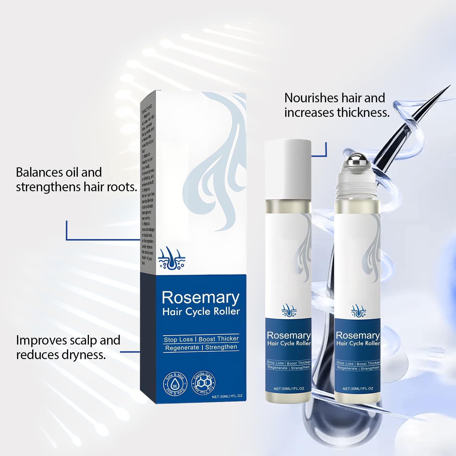 2 szt. Rosemary Hair Growth Roll-on Serum, Serum w rolce ze składnikami wzmacniającymi wzrost włosów, pomaga nadać objętość i gęstość cienkim włosom przy codziennym użytkowaniu, 04