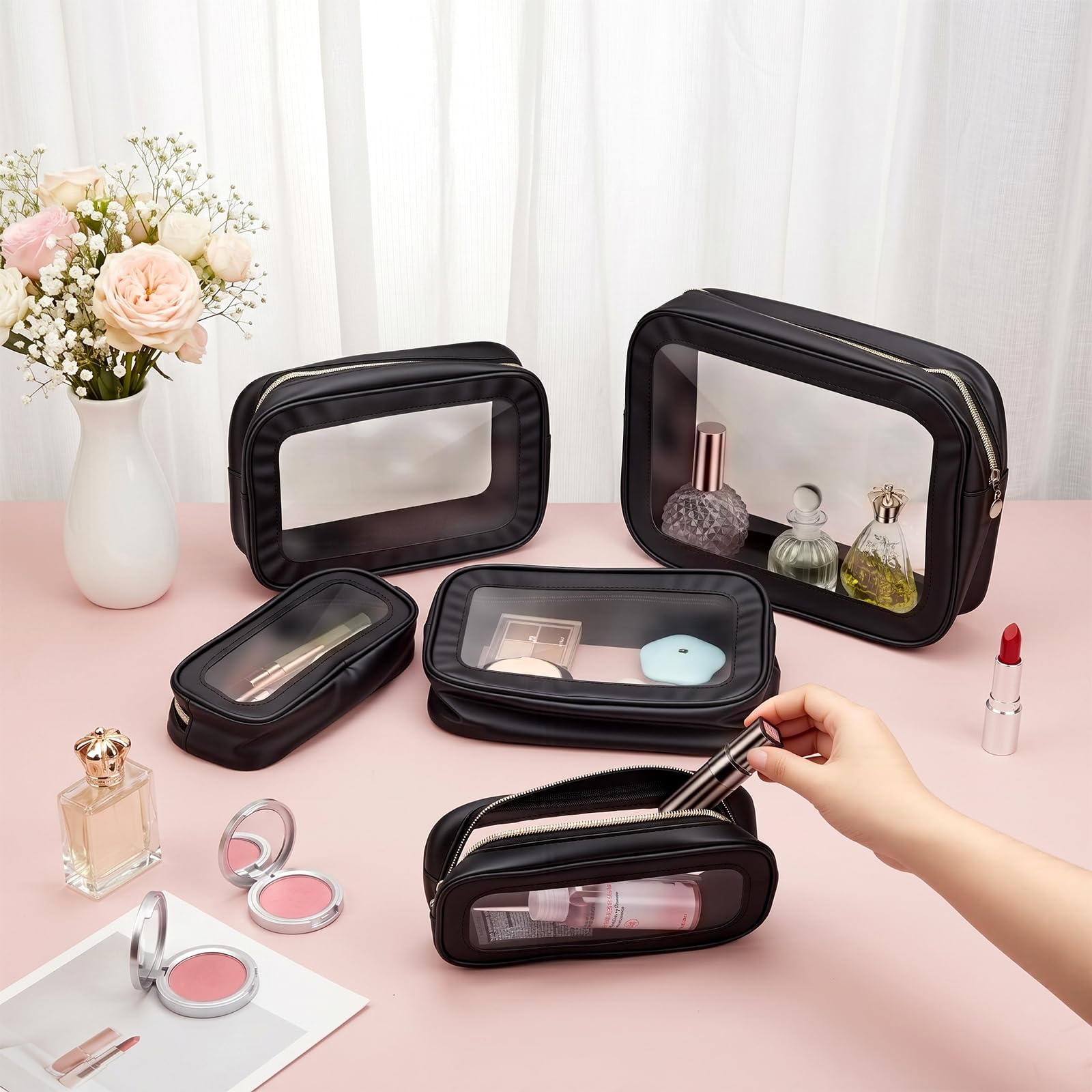 9 bolsas de cosméticos transparentes con cremallera, 3 tamaños, PVC, bolsa de aseo, resistente al agua, portátil, estuche organizador, bolsa para bodas, regalos de novia, viajes, aeropuerto