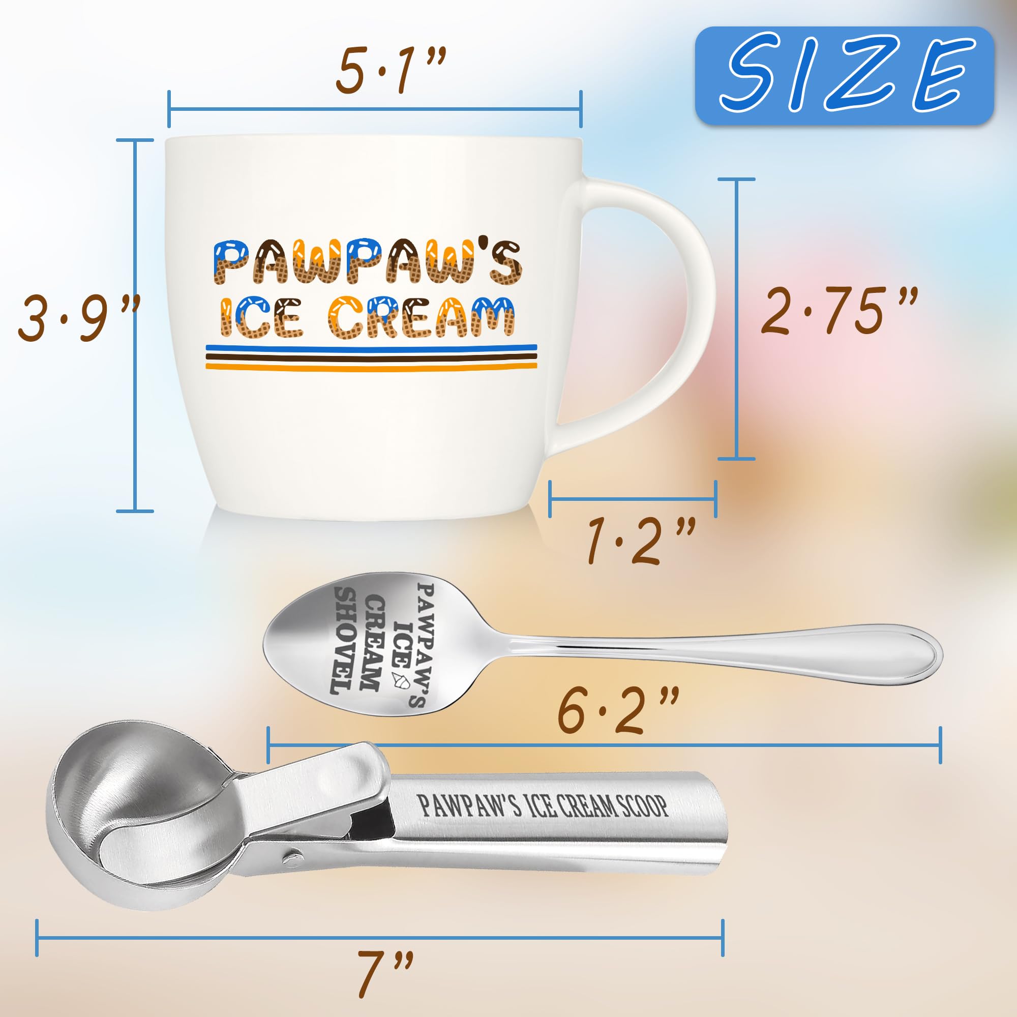 FUTBU Pawpaw Gifts, Gifts for Him Paw Paw's Christmas, Paw Paw's Ice Cream Bowl Scoop Shovel Spoon Set, Paw-Paw’s Ice Cream Gift, Ideal Xmas Birthday Father's Day Man Gifts