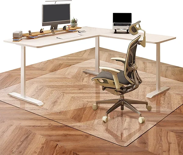 Office Chair Mat for Hardwood Floor: 63"x 51" Extra Large Chair Mats for Hardwood and Tile, Clear Desk Chair Mat for Rolling Chair and Computer Desk, Heavy Duty Plastic Floor Protector for L Desk