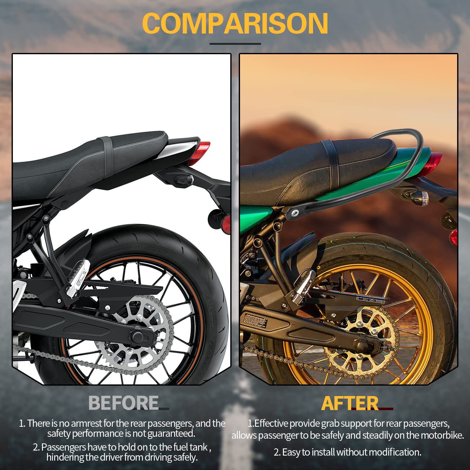 Barra de Agarre Trasera para Pasajero de Motocicleta Z650RS Kit de reposabrazos de manija de riel de Mano Trasera Compatible con K-awasaki Z 650 RS Z-650-RS Z650 RS 2021-2024(Negro)