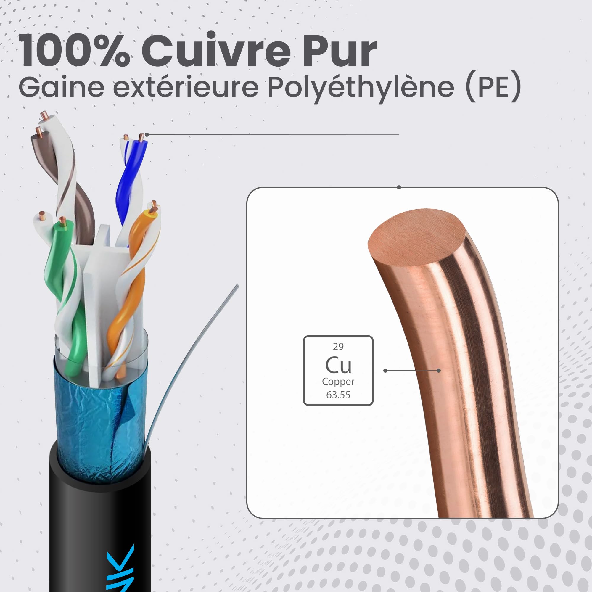 EXTRALINK Câble Ethernet CAT6 50M pour extérieur, câble réseau LAN – 100% cuivre, blindé F/UTP, compatible PoE, résistant aux UV, avec gaine extérieure en PE durable et résistante aux intempéries