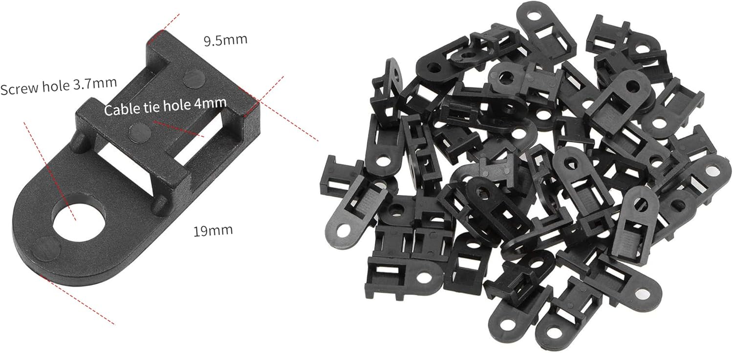 60 Set Cable Zip Tie Mounts Kit Black 6" Zip Ties, Black Cable Tie Base and Tapping Screw - Wire Cable Clips Organizer Holders Clamps