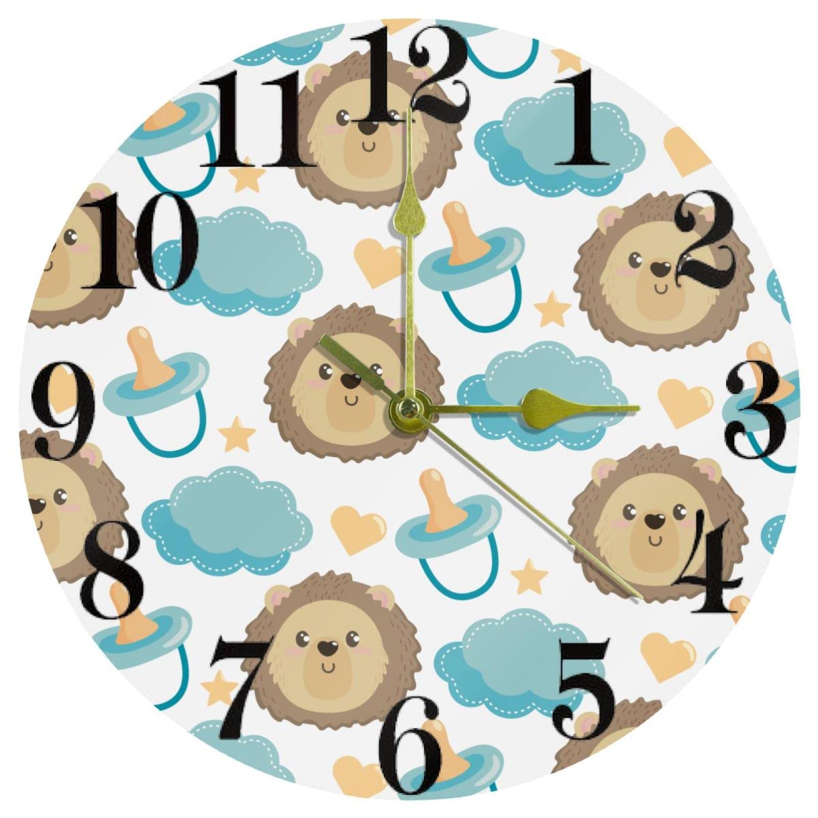 Horloge murale sans tic-tac pour chambre de bébé lion jaune