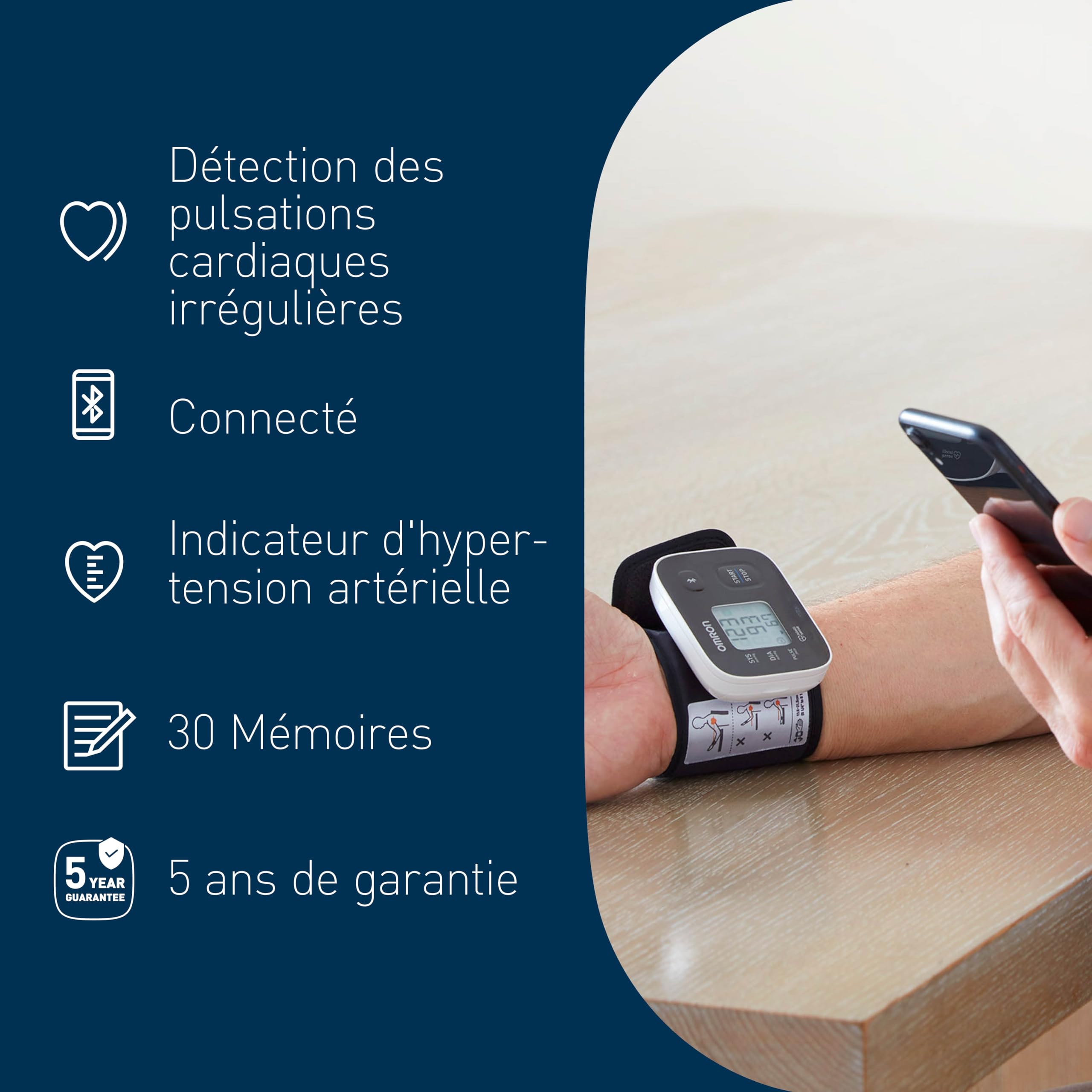 OMRON RS3 Intelli IT Tensiomètre poignet automatique Bluetooth iOS/Android Bracelet réglable 13,5-21,5 cm