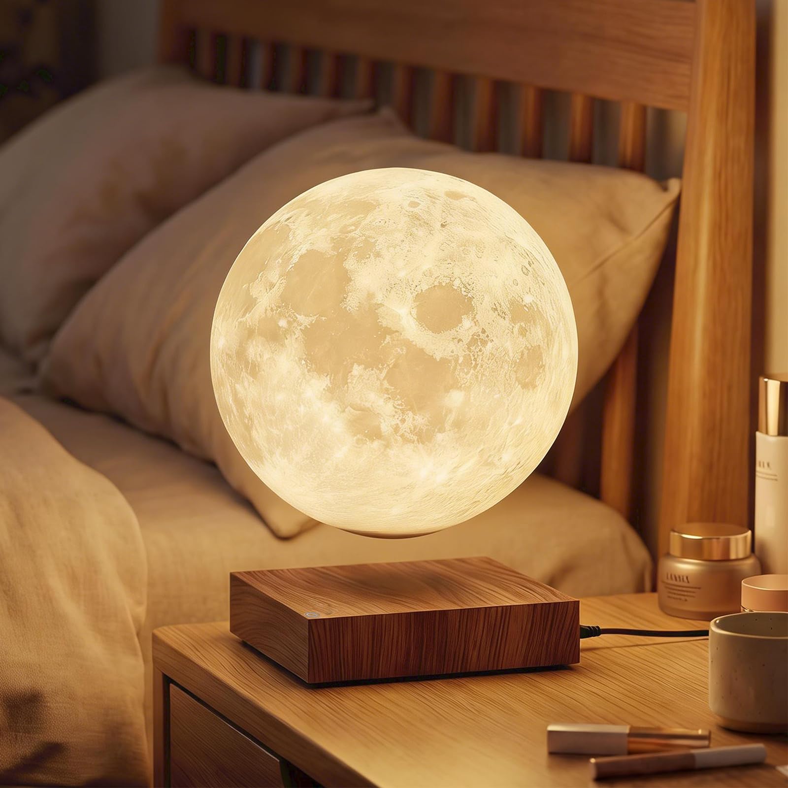 UVEHAS Schwebende Mondlampe mit 3 Farbwechseln, magnetisch schwebendes, rotierendes 3D-Mondlicht, Touch-Steuerung, dimmbare LED-Nachtlichter, dekorative Stimmungsbeleuchtung für Wohnzimmer und Büro