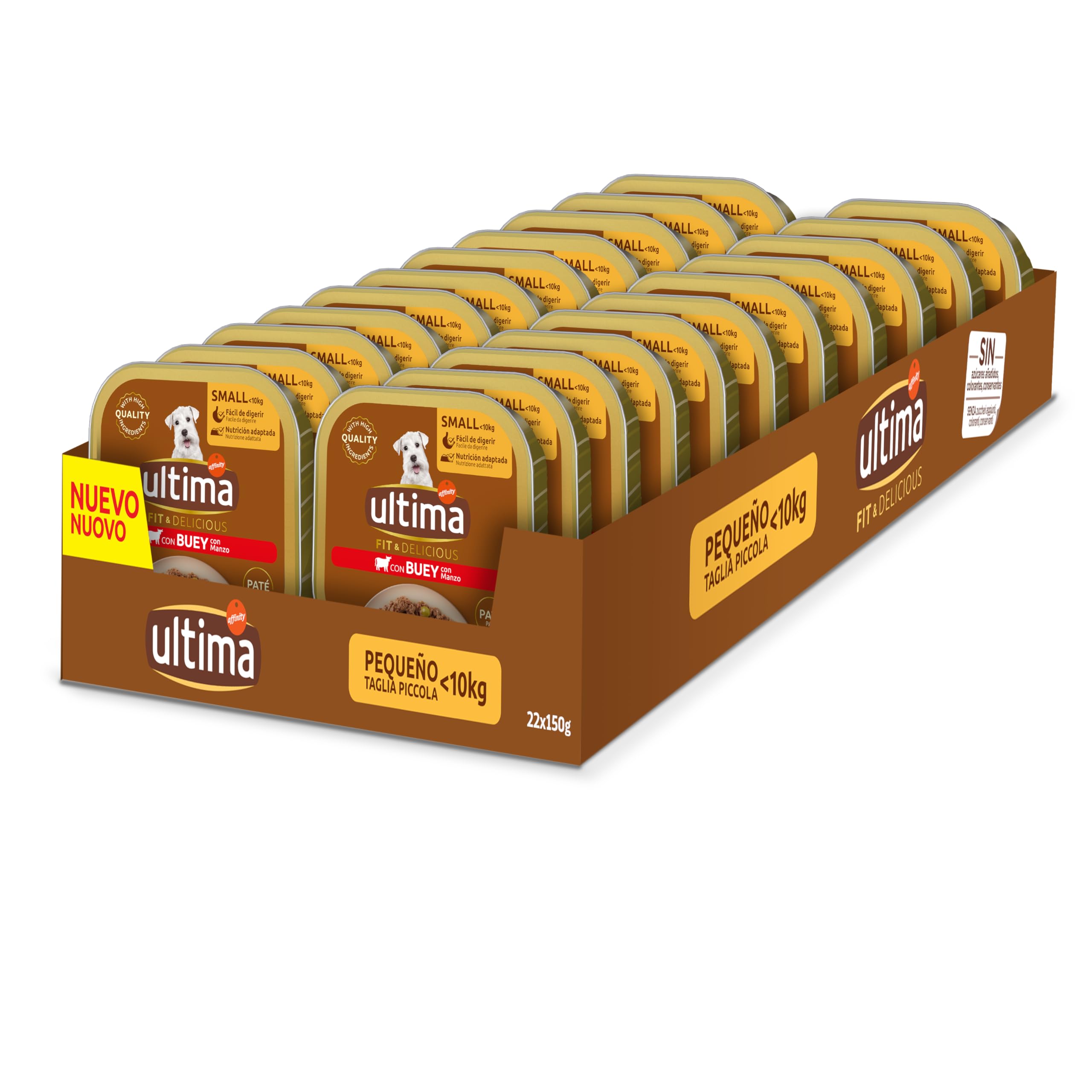 Paté Mini para Perros Ultima Fit & Delicious Sabor Buey 22x150g