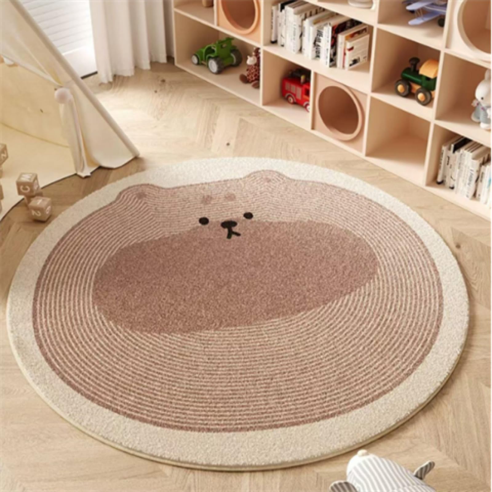 Teppich Rund 100cm Kurzflor rutschfest Braun Muster Waschbar Kurzflor Moderne rutschfest Wohnzimmer Teppich, fürs Schlafzimmer, Inderzimmer