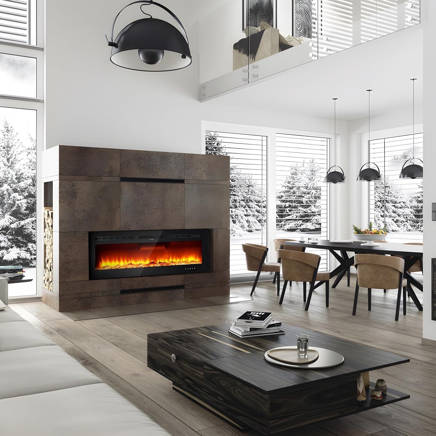 Chimenea Eléctrica 3D de Pared 50" (127 cm) con Calefacción, 900/1800 W, LED 12 Colores
