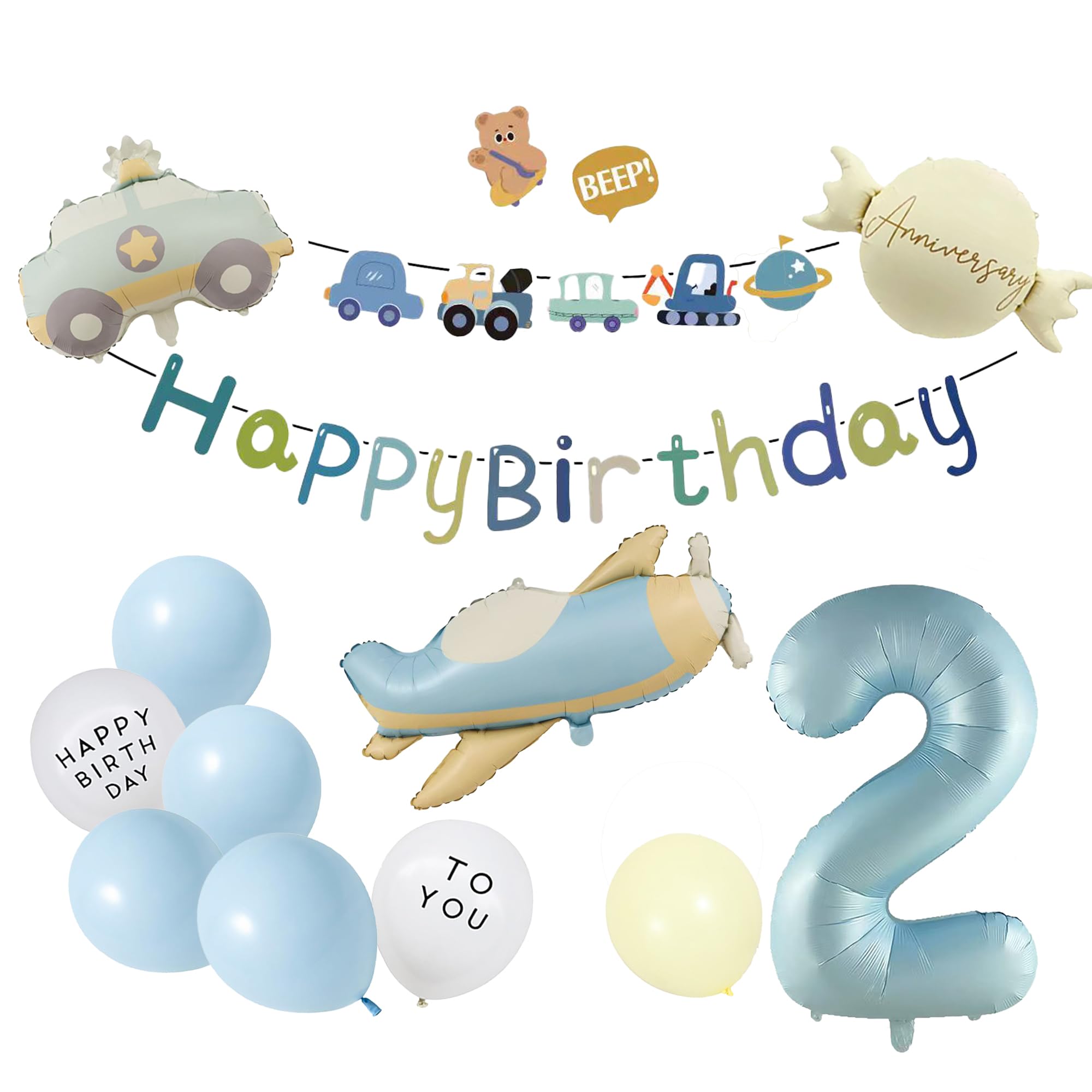 ZHUHAOYUN 誕生日 飾り付け 2歳 誕生日風船乗り物バルーンセットHAPPY BIRTHDAY ガーランハッピーバースデーパーティー装飾パ飛行機 パトカーーティー サプライズお祝男の子