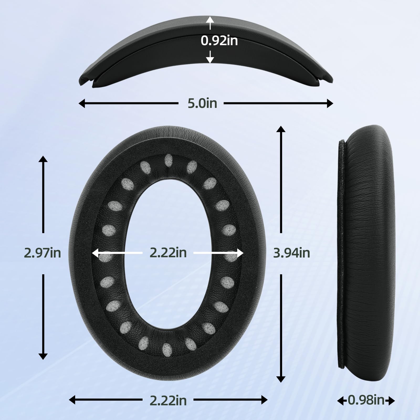 Almohadilla de repuesto para diadema y almohadillas para auriculares Bose QC35 QC45 con espuma viscoelástica de aislamiento de ruido (negro)