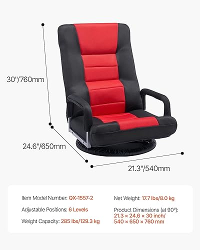 Miniatura 3 de VEVOR Silla giratoria para juegos con reposabrazos, silla giratoria de 360 grados con respaldo plegable de 6 posiciones ajustables y soporte lumbar,