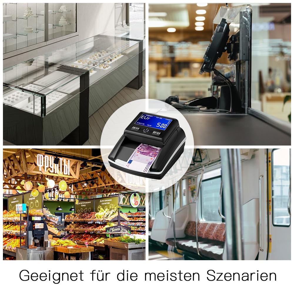 Banknotenprüfer & Geldzählmaschine 2in1 STANEW, Geldscheinprüfer für falsche Euro-, Pfund-, Dollarscheine, Kompakt für Jederzeit und überall