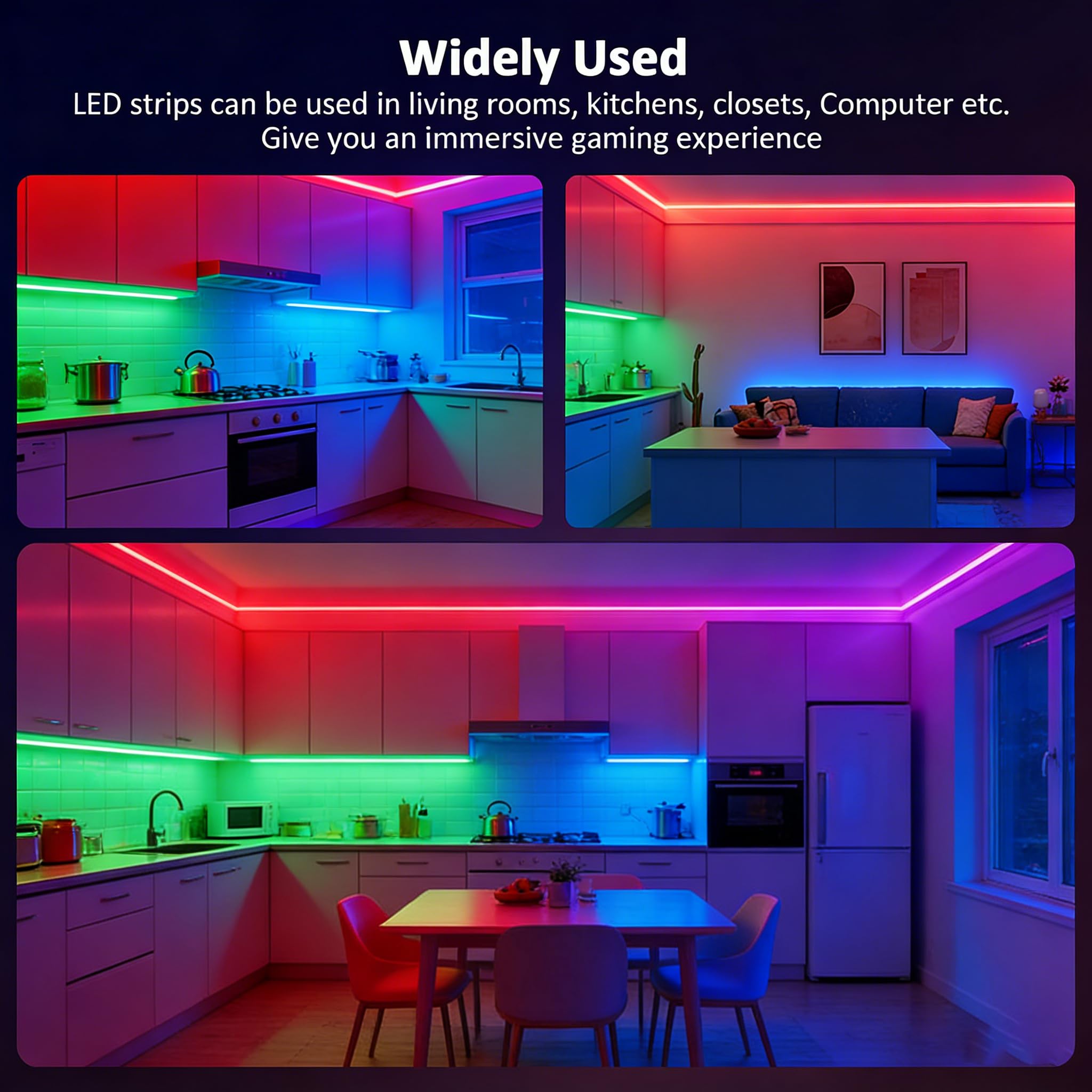 Striscia LED USB da 5 V, 1,9 m, 3 tasti, striscia luminosa RGB, striscia LED corta, flessibile e luminosa da 5 V, per sotto armadietto, cucina, retroilluminazione TV, scaffali, display e luci