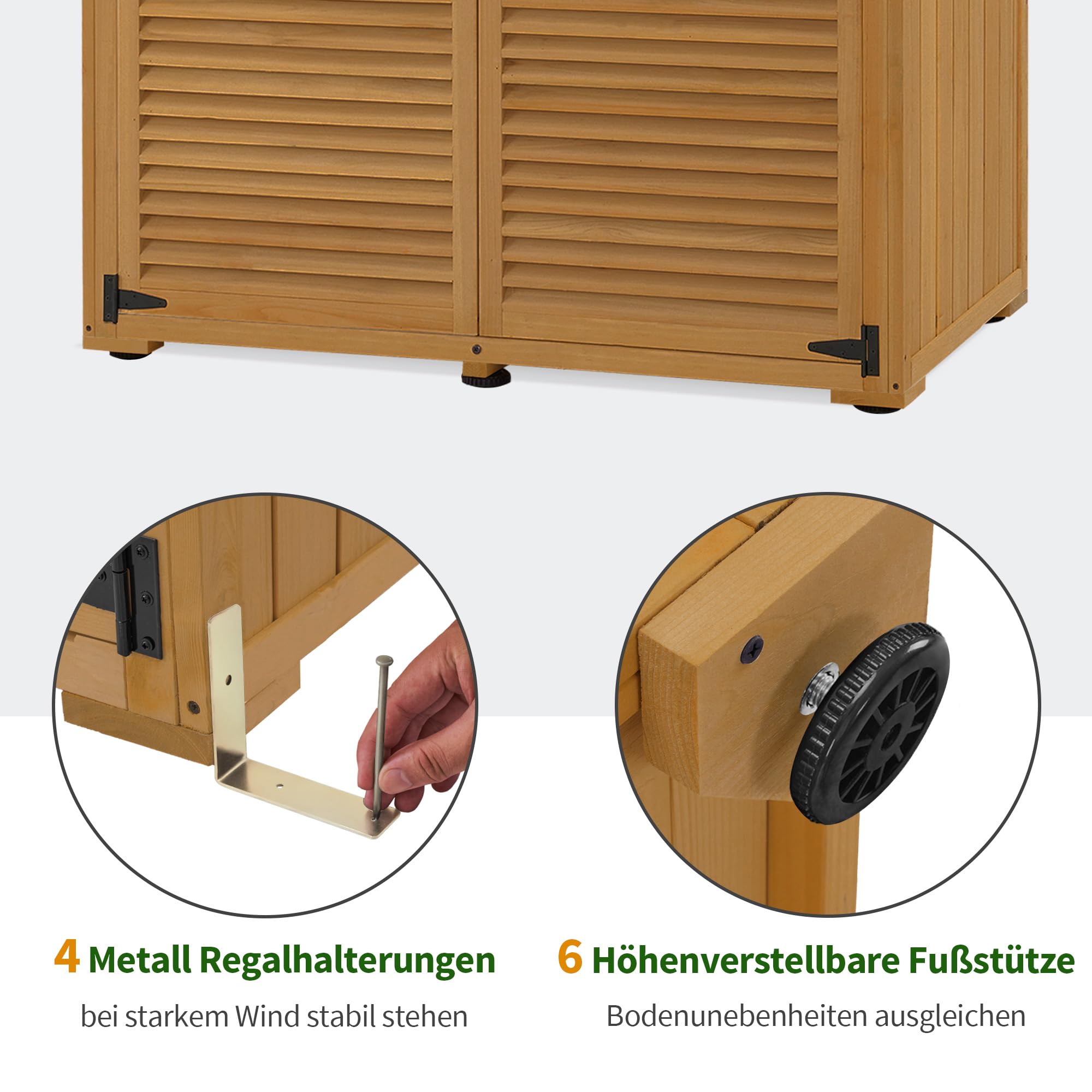 M MCombo Gartenschrank Holz, Gartenhaus Klein Wetterfest, Outdoor Gerätehaus, 59x127x168 cm