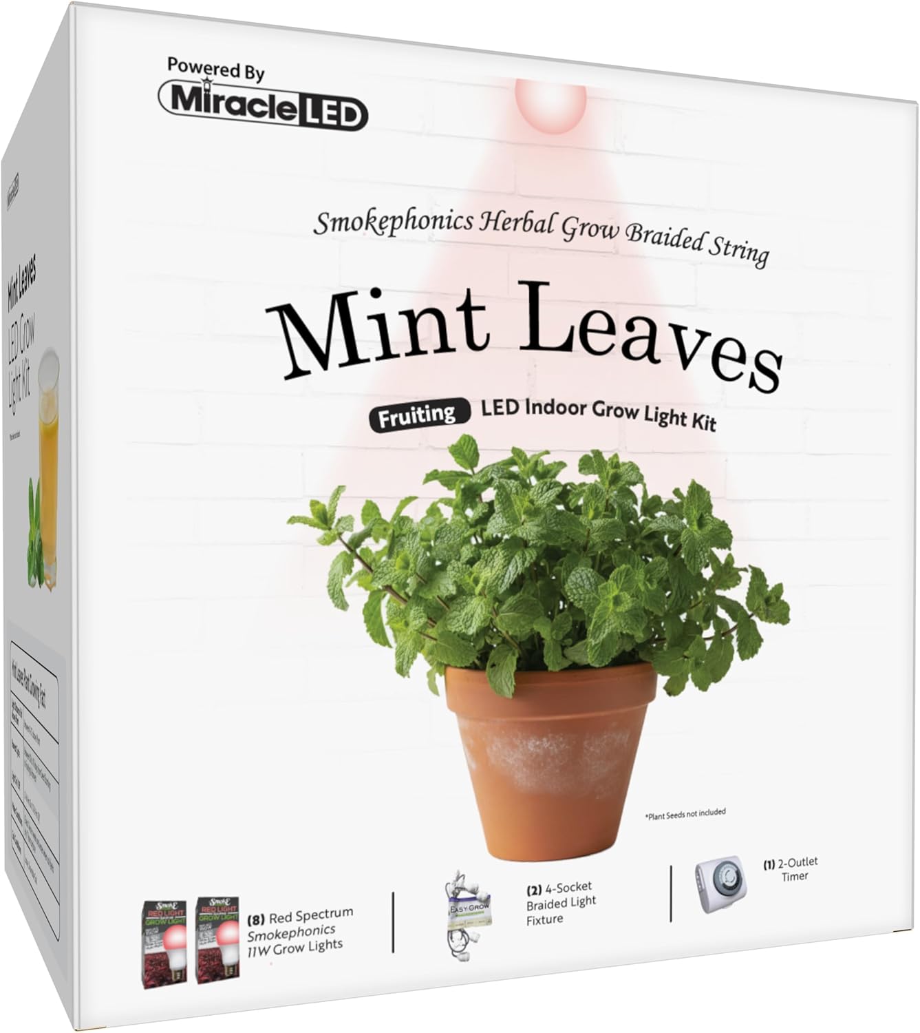 Miracle LED SmokePhonics Mint Starter, Braided 4-Socket Grow Light Kit Red Spectrum (2-Pack)