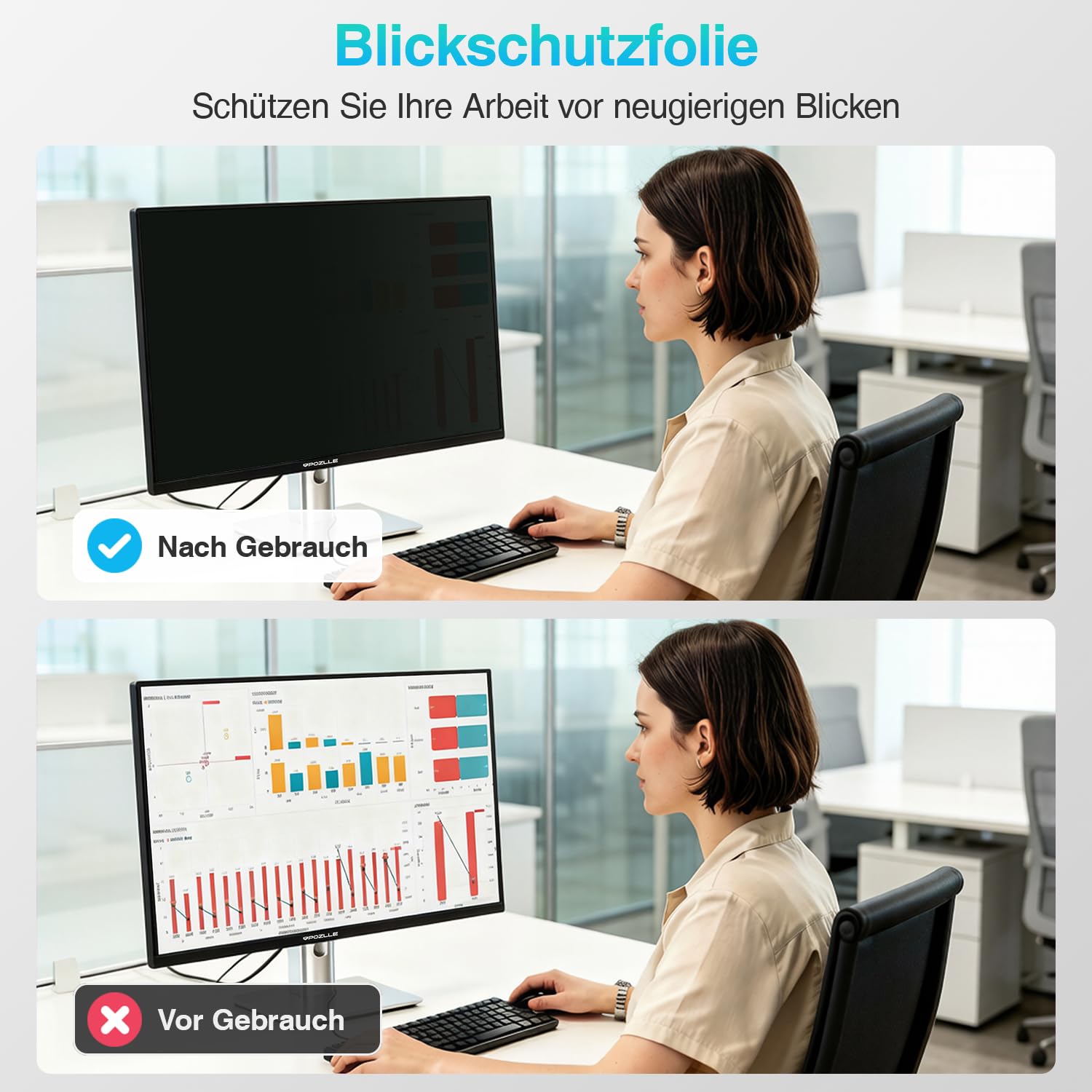Blickschutzfolie für 27 Zoll 16:9 (59.8 x 33.7 cm) Monitor | Blaulichtfilter, Blendschutz, Abnehmbar Sichtschutzfolie für PC Computermonitore, Blickschutzfilter für Büro