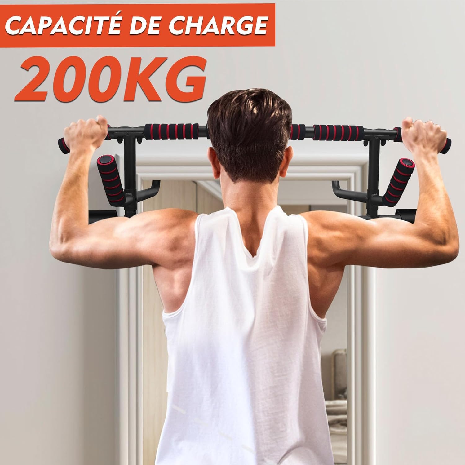 DH FitLife Barre de traction pour cadre de porte sans vis | Pull up bar Doorway | Barre d'étirement | Avec L'entraîneur à l'élingue | Pour cadre de porte 70-92cm