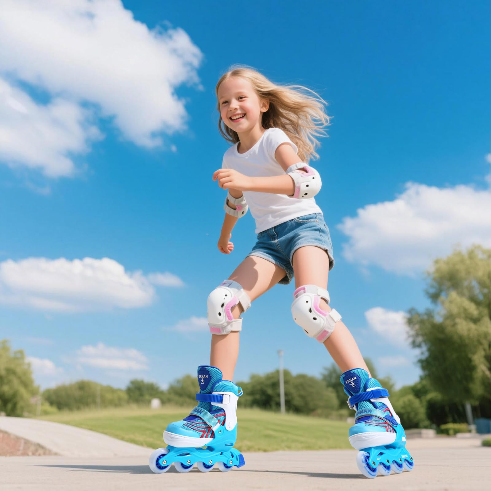 Pattini a rotelle bambina per ragazze, Pattini in linea per bambini regolabili con ruote illuminate, pattini 5 dimensioni regolabili per sport interni ed esterni