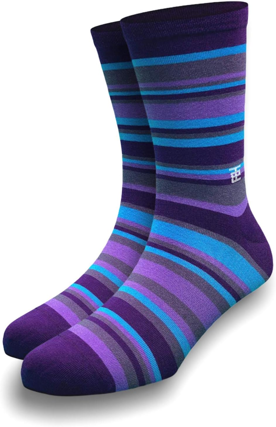SockSohoPremium Colorful Stripes Men Cotton Socks - Blueberry Edition (Color: Purple, Grey | Size: Free Size (UK 7-12) | Crew Length)