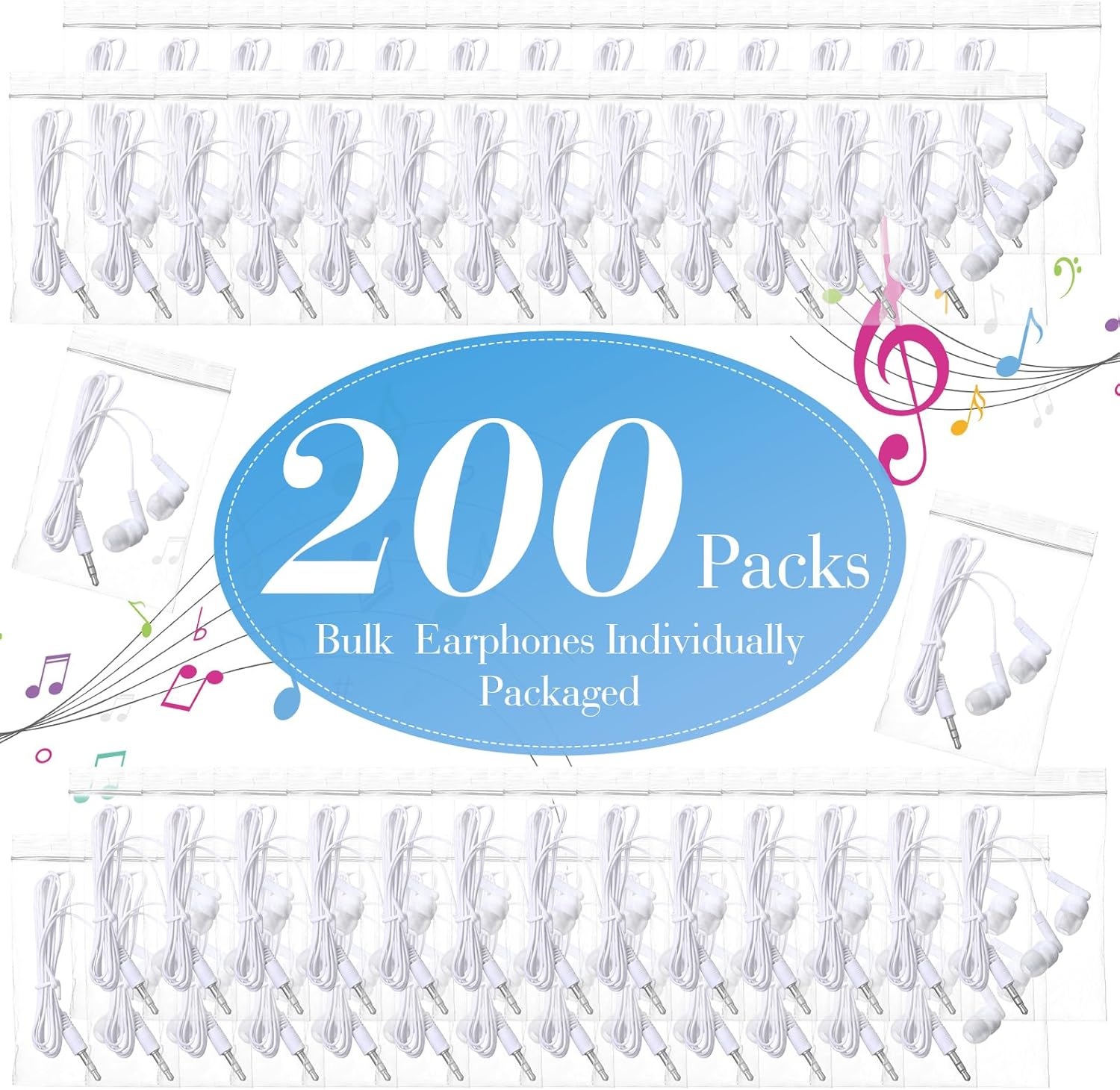 Kanayu 100 Pack Wired Earbuds Bulk for Classroom Ear Headphones Wired Basic Student Earbuds No Microphone with 3.5MM Jack for Class Laptop School Library, Individually Bagged (White) image 2
