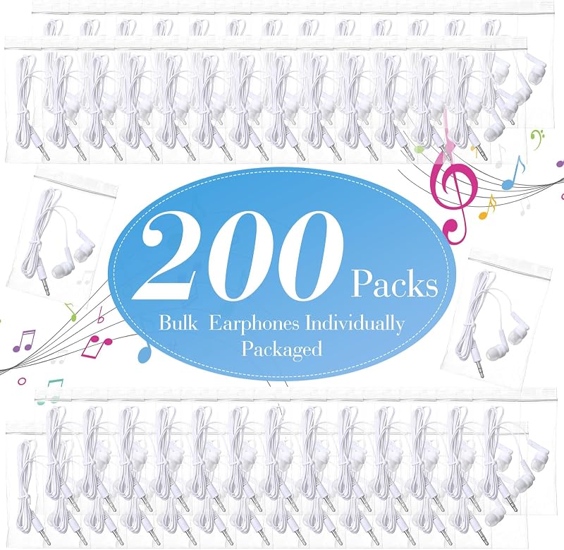 Kanayu 100 Pack Wired Earbuds Bulk for Classroom, 3.5MM No Mic, White image 2