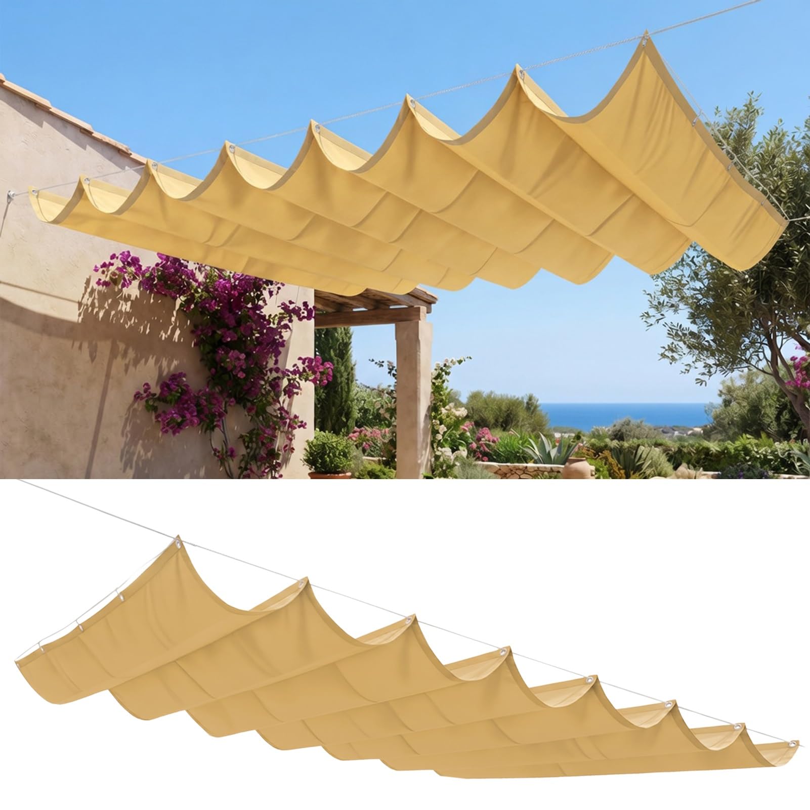 Voile ombrage vague rétractable fini la chaleur étouffante sur le patio extérieur