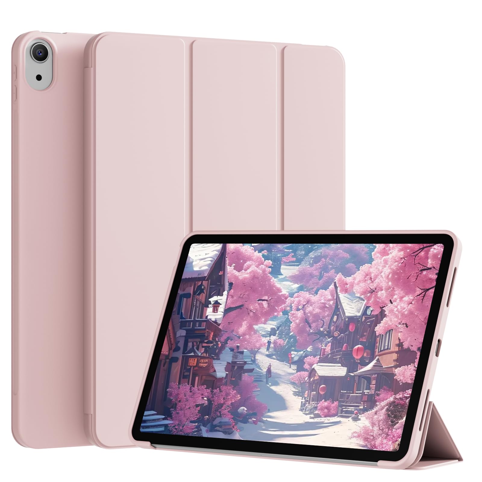 KENKE Case for iPad Air 11-Inch M3/M2 (2025/2024), iPad Air 5th/4th 10.9-Inch Generation 2022/2020 Without Pencil Holder, Slim Trifold Stand Cover＆Soft TPU Back, Supports Touch ID, Pink