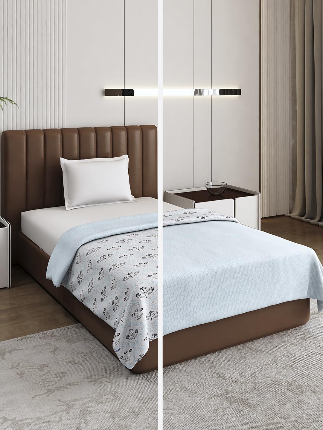 Monte Carlo Light Blue Printed Single Bed 136 TC Dohar (Width 150 CM, Length 220 CM) - 6-picture-11